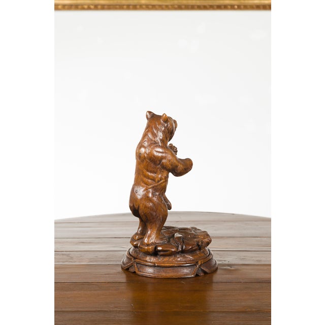 Black Forest 1890s Carved Wooden Bear Standing on a Circular Base For Sale - Image 10 of 11