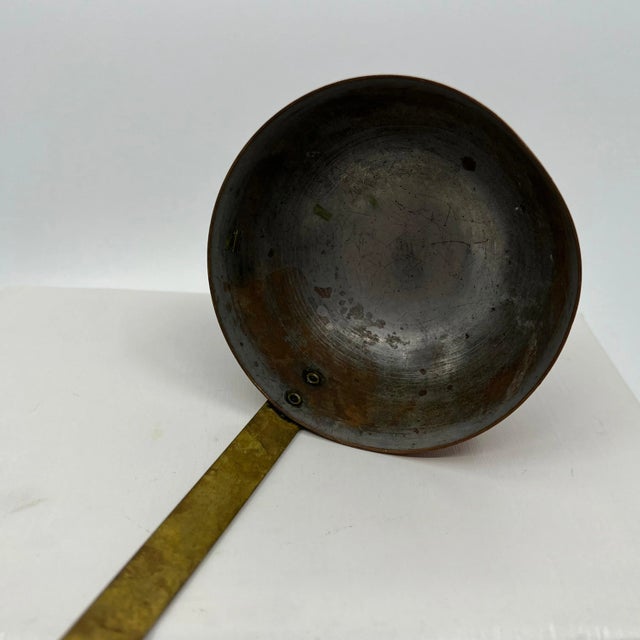 Metal Vintage Hand Forged Copper and Tin Ladle With Brass Finish Metal Handle For Sale - Image 7 of 8