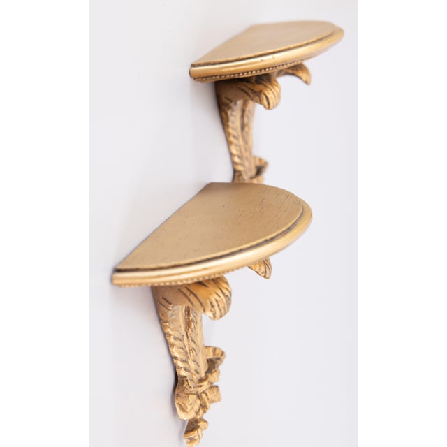 Mid 20th Century Vintage Italian Gilt Feathers & Bows Wall Brackets - A Pair For Sale - Image 5 of 7