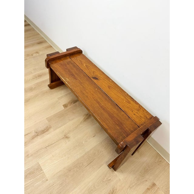 Wood Handmade Rustic Coastal Pine Bench, Walnut Stained Wood, Farmhouse, Primitive For Sale - Image 7 of 10