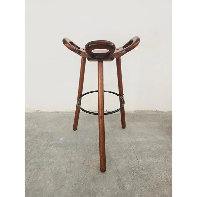 Brown Brutalist Bar Stool in Oak, 1970s For Sale - Image 8 of 9
