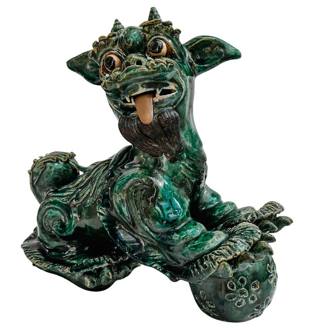 Large Vintage Chinese Green Glazed Pottery Kylin Chinese Dragons - a Pair For Sale - Image 4 of 17