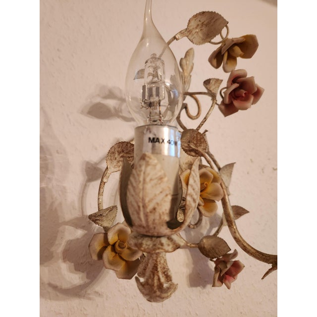 Vintage Wall Lamp with Floral Porcelain Elements, 1950s For Sale - Image 10 of 16