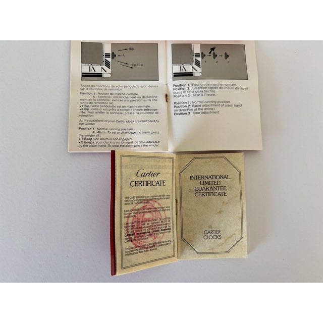 Metal Vintage Cartier Folding Travel Desk Clock Paris Gilt-Brass and Blue Enamel 1990 For Sale - Image 7 of 18