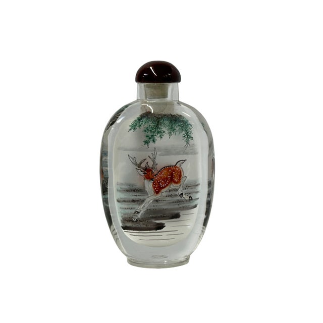 1990s Chinese Inside Oriental Tree Deers Graphic Glass Art Bottle For Sale - Image 5 of 6