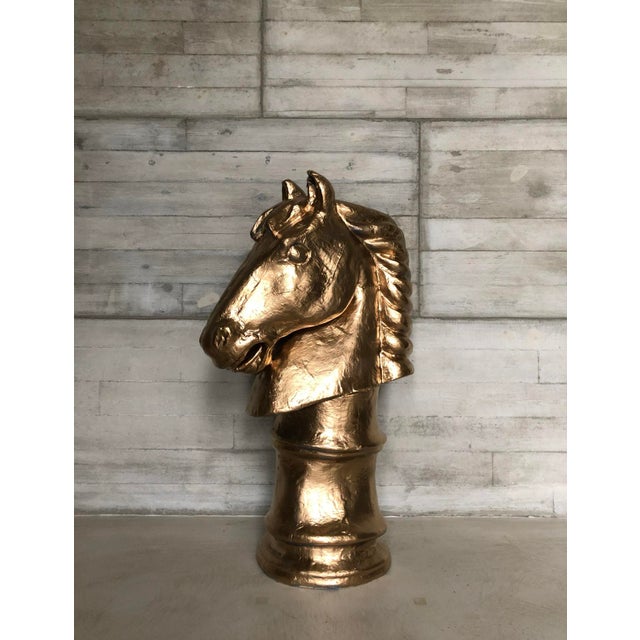 H 95cm w 50cm d 30cm a striking oversized papier-mâché chess knight, handcrafted in the form of a horse’s head and...
