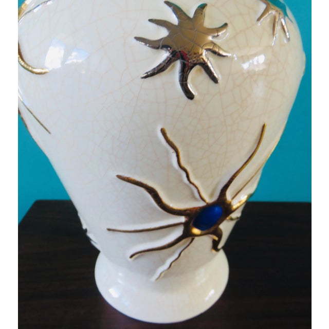 Ceramic Large Earthenware Lamp with Bas Relief of Suns and Stars, 1947 For Sale - Image 7 of 13