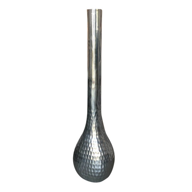 Silver Hand - Hammered Metal Tall Vassel/ Vase For Sale