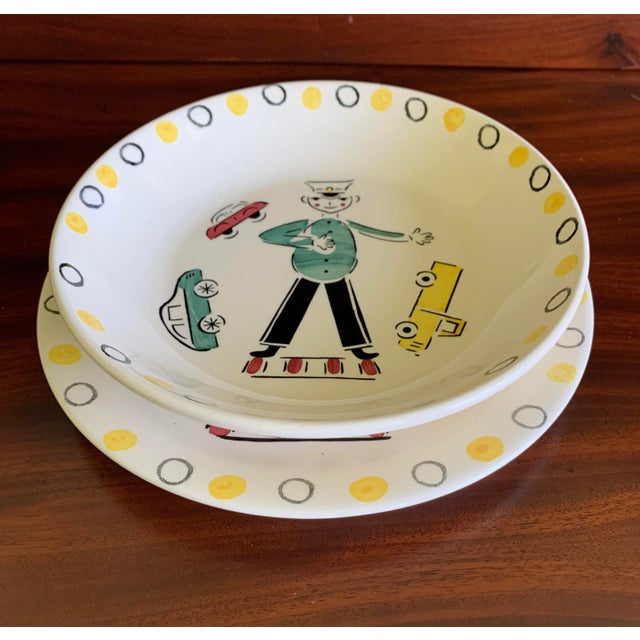 Vintage Georg Schmider Crossing Guard Children's Ceramic Dishes- a Pair For Sale In West Palm - Image 6 of 11