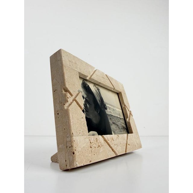 Glass Mid-Century Modern Italian Carved Travertine Table Picture Frame, 1970s For Sale - Image 7 of 16