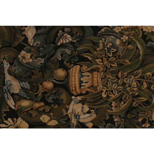 Textile Rug & Kilim’s Tudor Style Rug in Green, Blue & Beige Botanical Pictorial Pattern For Sale - Image 7 of 9