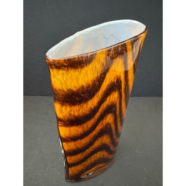 Modern Modern Cased Art Glass Vase With Amber Tiger Stripe Pattern - 8.75” For Sale - Image 3 of 12
