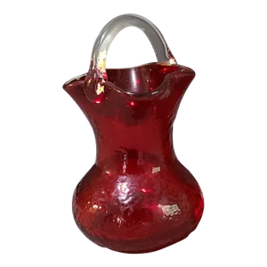 Vintage Hand-Blown Cranberry Glass Creamer Cruet Basket