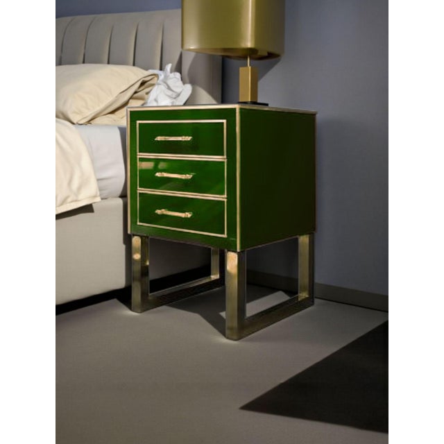 Gold Handmade Bedside Tables in Glass and Brass from Justfurnituress SRL, Set of 2 For Sale - Image 8 of 10