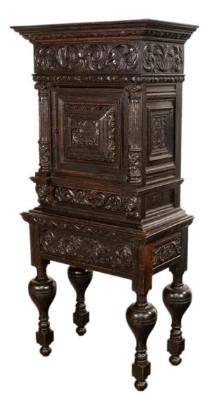 Antique 17th Century Dutch Carved Ebonized Oak Credence Cabinet on Stand 1680