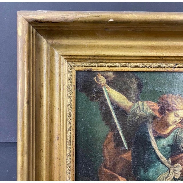 After Guido Reni, "The Archangel Michael Defeating Satan" Oil on Canvas Painting For Sale - Image 4 of 12