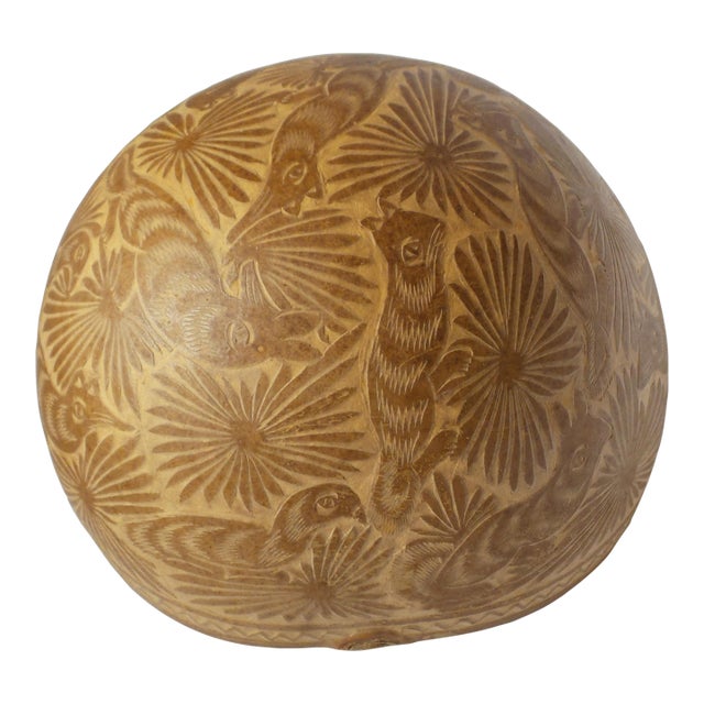 Late 20th Century Mexican Carved Gourd Attributed to Oaxaca For Sale