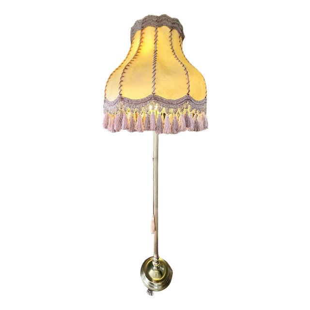 Mid-Century Neoclassical Brass Floor Lamp with Lion's Feet and Leather Shade, 1950s-1960s For Sale