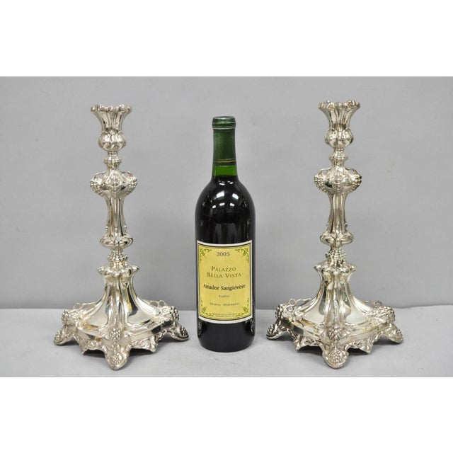 Antique Silver Plated Warsaw Imperial Russia 12" Candlestick Holders - A Pair For Sale - Image 16 of 16
