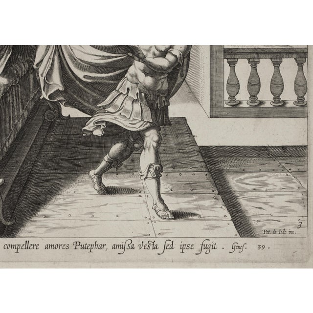 17th C Antique Flemish Engraving “Joseph and Potiphar’s Wife” Pieter De Jode Framed Wall Art For Sale - Image 4 of 5