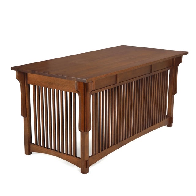 Brown Crafters and Weavers Mission Crofter 3 Drawer Library Desk For Sale - Image 8 of 8