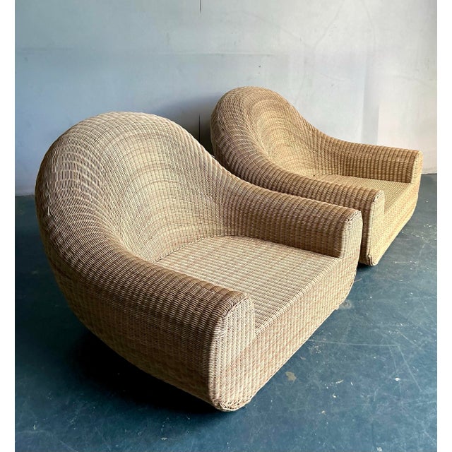 Vintage Boho Woven Rattan Lounge Chairs After Michael Taylor - A Pair For Sale - Image 9 of 10