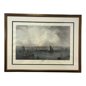Large Nautical Boston Engraved by C. Mottram After the Watercolor by j.w. Hill