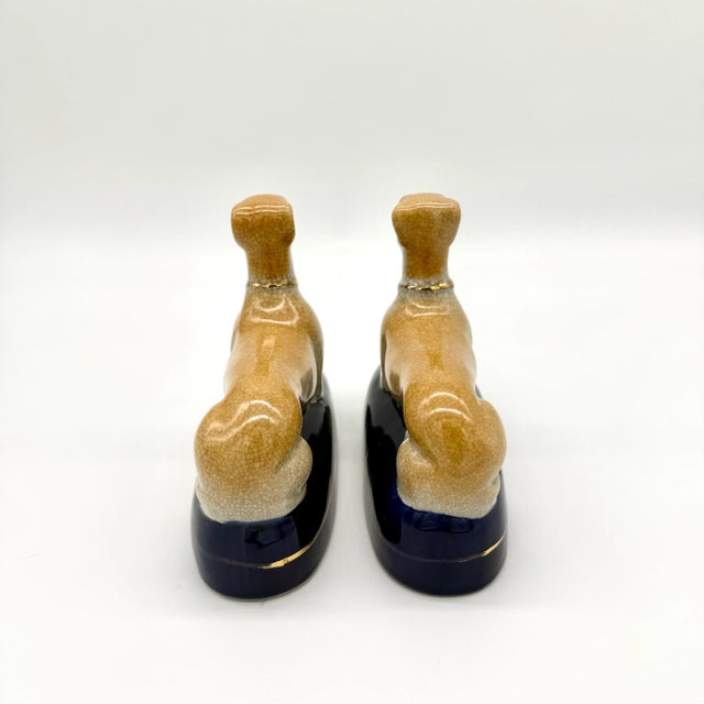Mid-Century Staffordshire Style Whippet or Greyhound Ceramic Figurines or Bookends, a Pair For Sale - Image 9 of 10