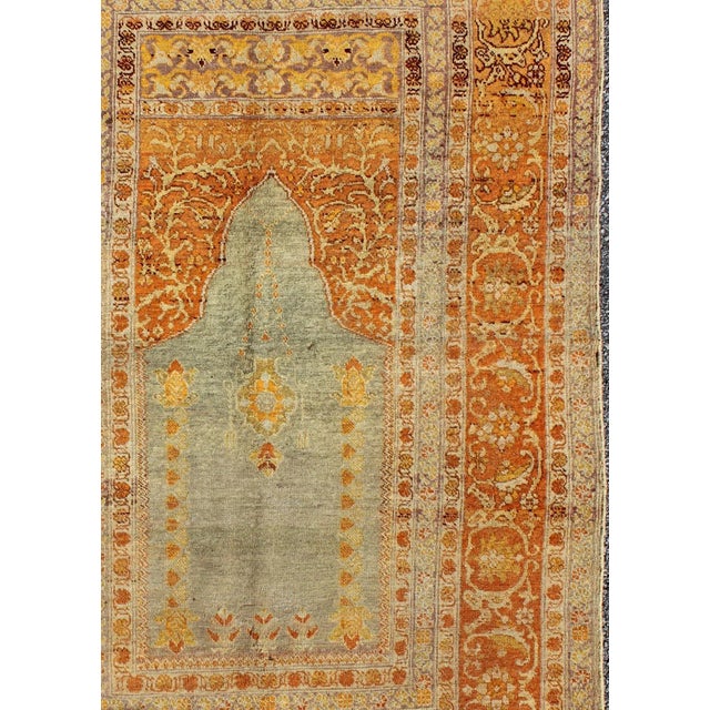 Traditional Early 20th Century Antique Turkish Sivas Carpet With Prayer Design in Light Blue-Gray and Copper For Sale - Image 3 of 7