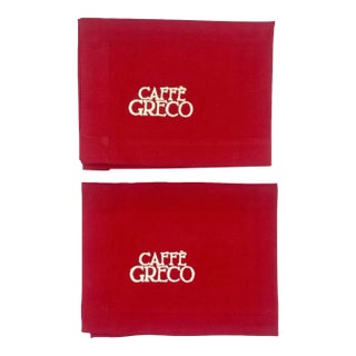 Pair of Vintage Caffe Greco Restaurant Rome Italy Red Dinner Napkins For Sale