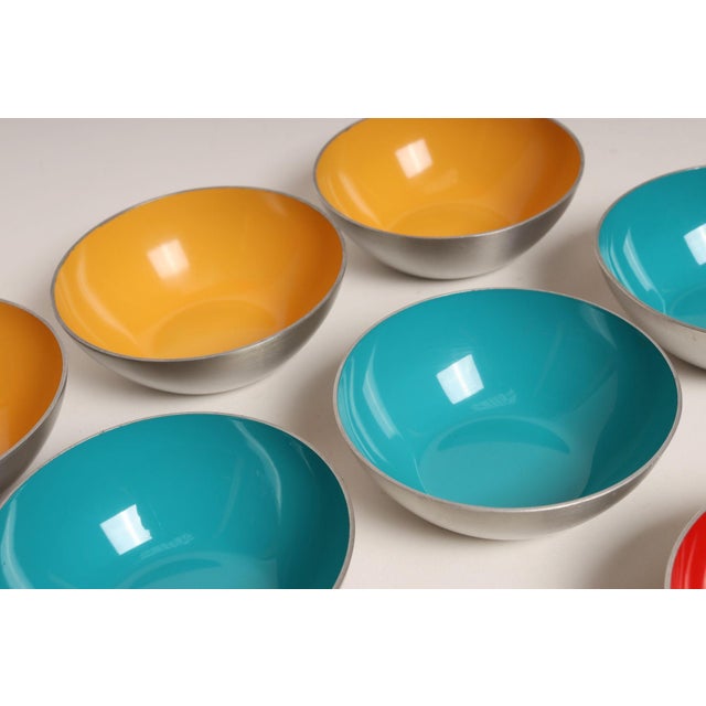 Set of Twelve Small Danish Modern Enamel and Brushed Aluminum Snack Bowls For Sale - Image 10 of 18