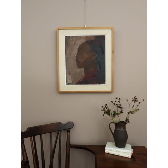 Mid-Century Modern Mid-Century Modern 'Profile in Burgundy' Vintage Original Swedish Figurative Portrait Oil Painting, Framed For Sale - Image 3 of 11