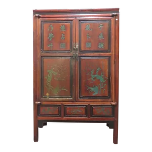 Late 19th Century Chinese Hand Painted Wedding High Boy Cabinet
