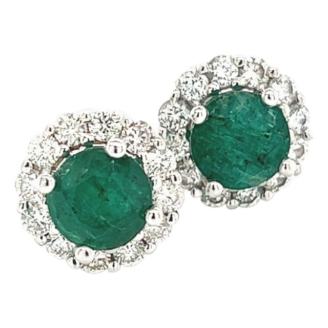 Natural Emerald Diamond Earrings 14k Gold 3.02 TCW Certified For Sale