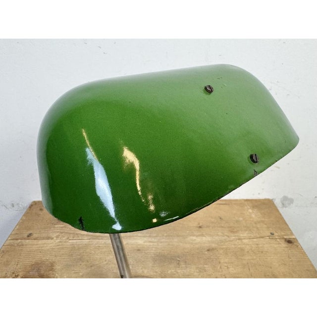 Vintage Green Enamel Banker's Table Lamp, 1950s For Sale - Image 9 of 18