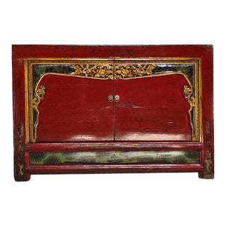 1900s Antique Red Shanxi Cabinet With Carved Border Doors For Sale