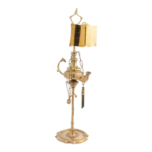 Italian Cast Brass Single Spout Oil Lamp With Deflector, 1790