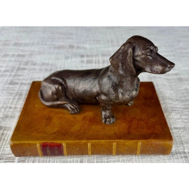 1970s Bronze Dachshund Paperweight on Leather Base For Sale - Image 10 of 18