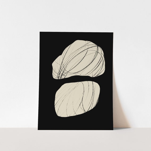 Abstract open edition giclee print by artist Anna Pepe, 20"x28" Elegant beige abstract forms on black background. Printed...
