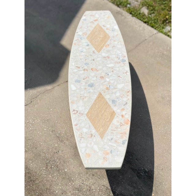 Mid 20th Century Mid 20th Century Harvey Probber Style Tessellated Marble Coffee Table With Travertine Diamond Insets and Carved Base on Casters For Sale - Image 5 of 13