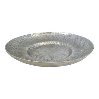 Large Silver Basketweave Decorative Bowl For Sale