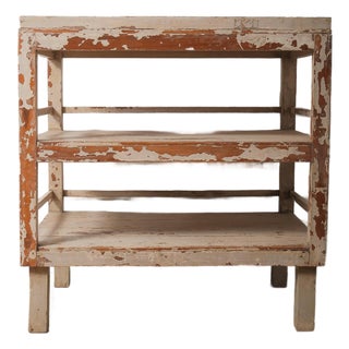 Late 20th Century Painted Indian Wooden Shelving Table With Original Distressed Finish For Sale
