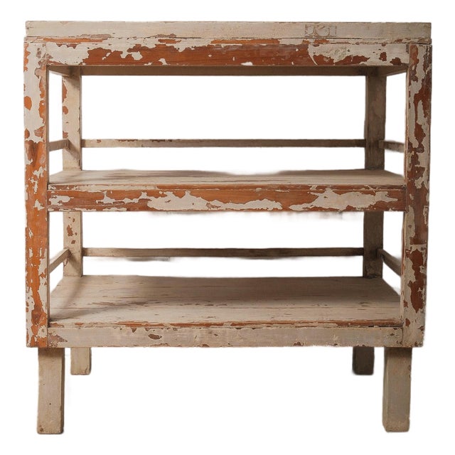 Late 20th Century Painted Indian Wooden Shelving Table With Original Distressed Finish For Sale