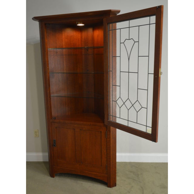 Stickley Mission Oak Collection Leaded Glass Corner Cabinet B Chairish
