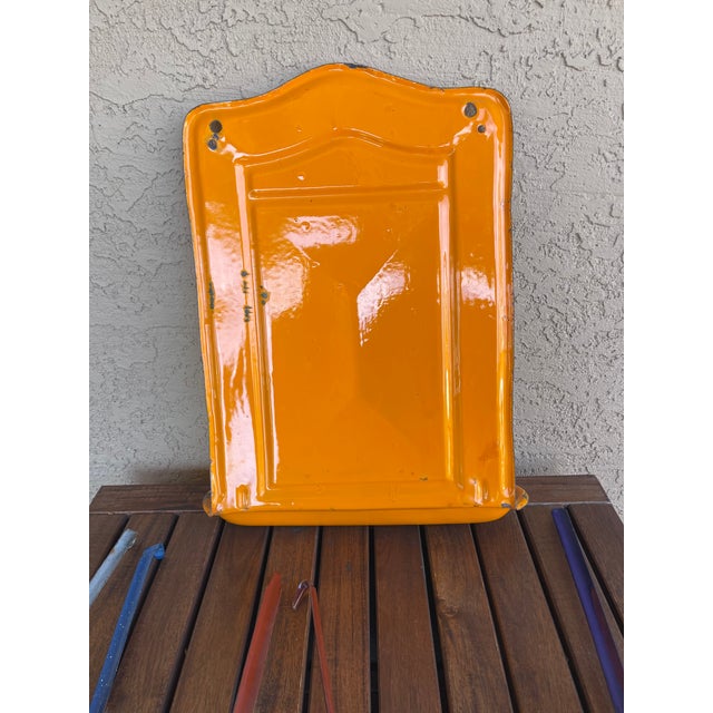 Workaday Handmade Set of 6, Country French Enamel Orange Kitchenalia Utensil Holder Rack With 5 Ladles For Sale - Image 4 of 10