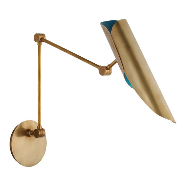Champalimaud for Visual Comfort Signature Flore Double Library Wall Light in Soft Brass and Riviera Blue For Sale