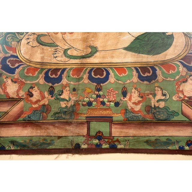 Wood 19th Century Tibetan Thangka of the Guardian of the North and God of Wealth For Sale - Image 7 of 9