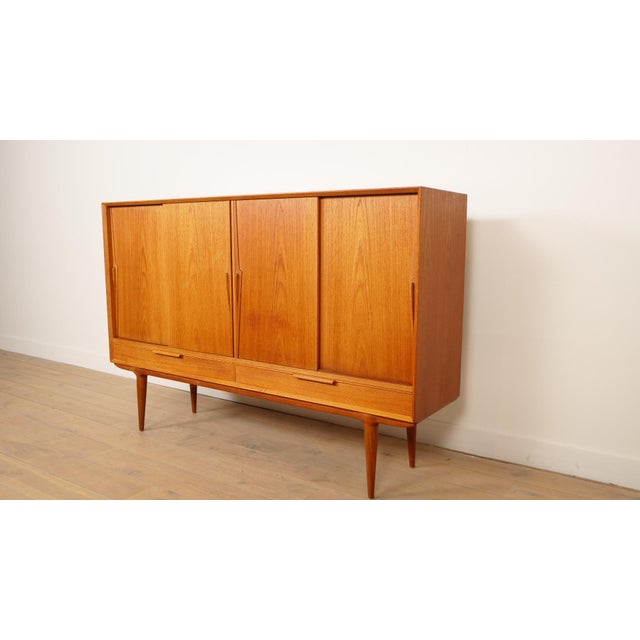Vintage Danish Teak Highboard by Gunni Oman for Omann Jun Mobelfabrik For Sale - Image 3 of 17