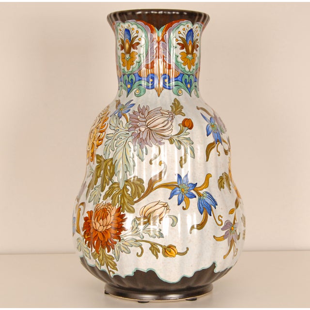 Art Deco Vase Ceramic Gouda Pottery Delft Tall Gourd Vase Floor Vase Design Hand Painted For Sale - Image 9 of 14