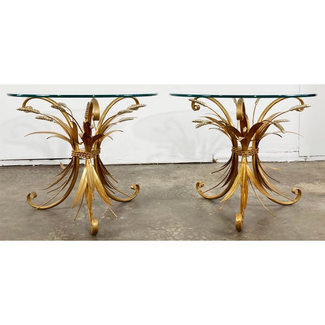 Hollywood Regency Vintage Italian Gilt Sheaf of Wheat Side Tables, Pair For Sale - Image 3 of 10